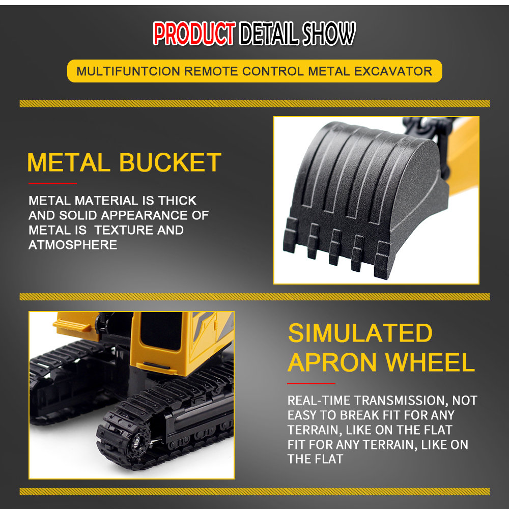 258-1 1:24 6CH Metal Excavator Construction Vehicle RC Car RTR