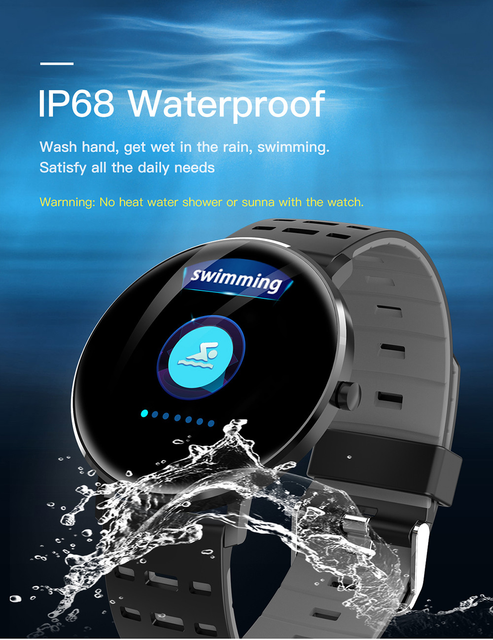 Makibes L6 Smart Watch 1.22 Inch Touch Screen Heart Rate Sleep Monitor IP68 Waterproof Multi-sports Modes Metal Band - Black