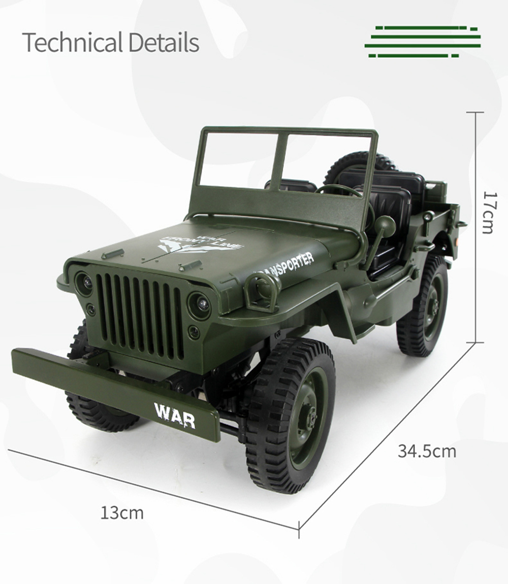 JJRC Q65 Transporter-6 2.4G 1:10 4WD Convertible Jeep Off-road RC Car Military Truck RTR - Army Green