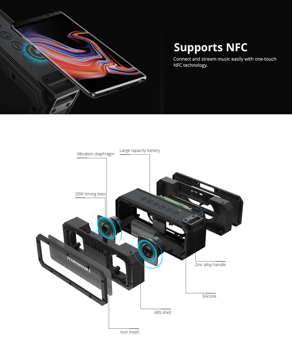 Tronsmart Element Force+ Portable Bluetooth Speaker with IPX7 Waterproof, Bass Sound, 15H Playtime, Supports TWS & NFC
