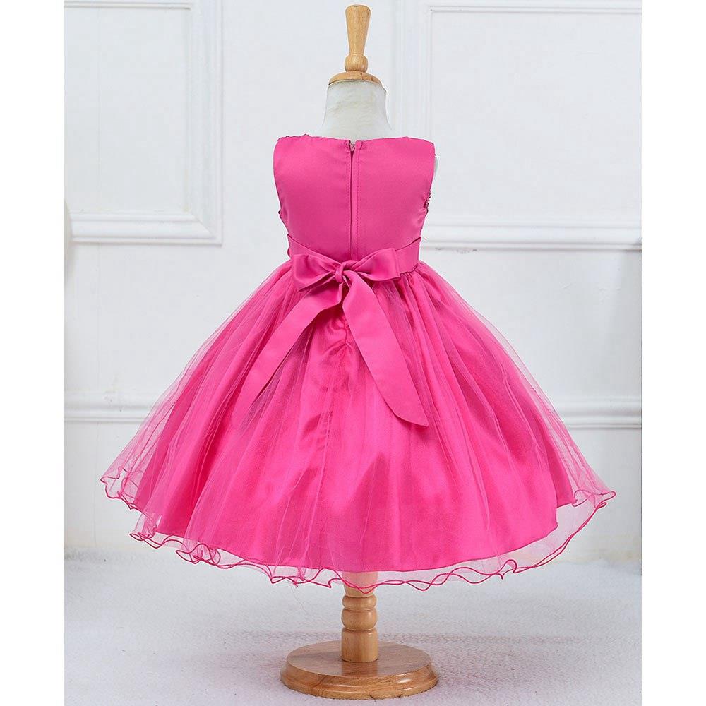 L067 Baby Girls Sleeveless Flower Dress Princess Wedding Party Children Clothing Size 100 - Rose Red