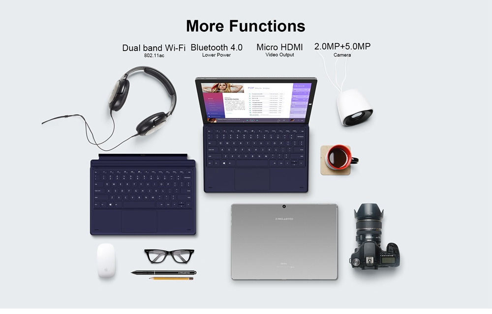 Teclast X6 Pro 2 in 1 Tablet PC Intel Core m3-7Y30 Dual Core 12.6" IPS 3K 2880*1920 8GB RAM 256GB SSD Windows 10 - Silver