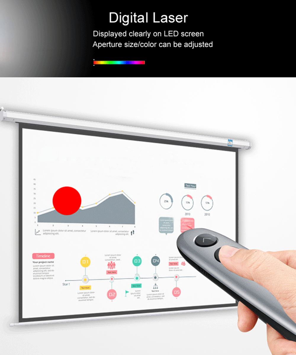 H100 Digital Laser Presenter 2.4G Wireless with Air Mouse Spotlight TF Card PPT Pointer - Sliver