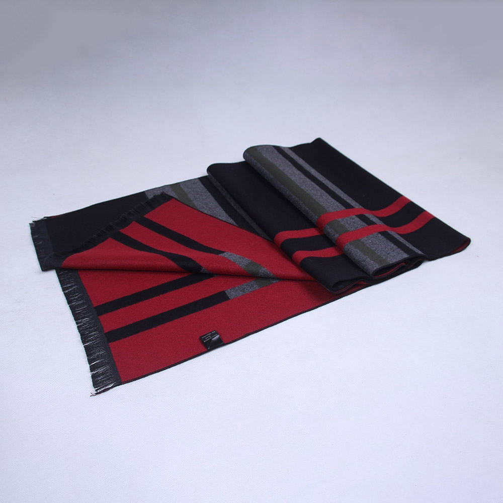 S04 Men Classic Business Imitation Cashmere Striped Plaid Warm Scarf 30x180CM - Red + Black