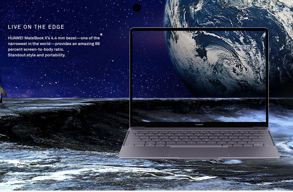 Huawei MateBook X Laptop 13 Inch 2160*1440 Fingerprints Intel Core i7-7500U 8GB RAM 256GB SSD Windows 10 USB-C HDMI - Grey