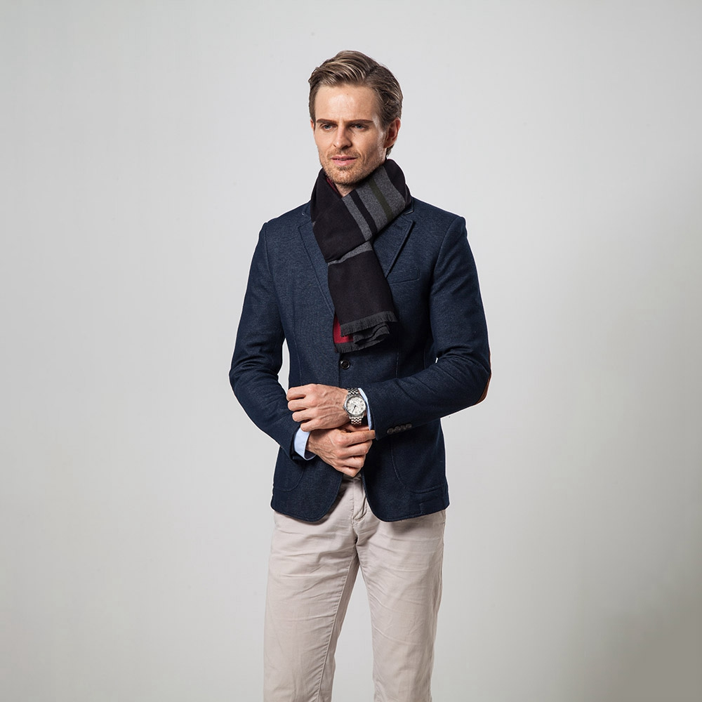 S04 Men Classic Business Imitation Cashmere Striped Plaid Warm Scarf 30x180CM - Red + Black