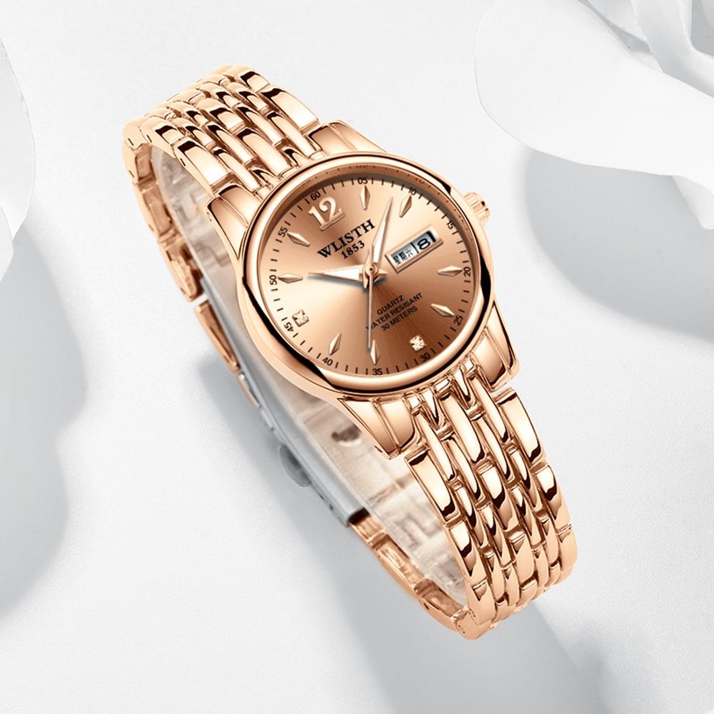 WLISTH S507 Women Casual Business Quartz Wrist Watch Stainless Steel Strap - Rose Gold