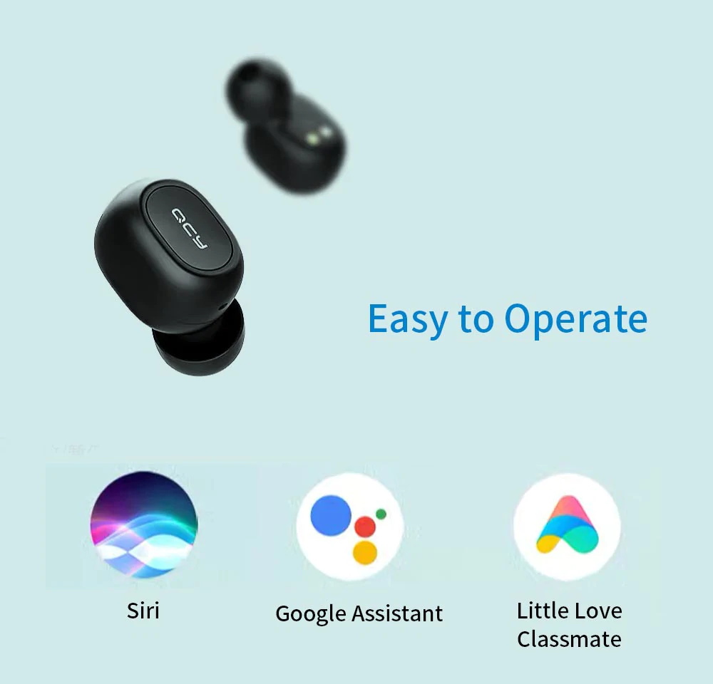 QCY T1C TWS Dual Bluetooth 5.0 Earphones with Mic Charging Box Noise Reduction - Black