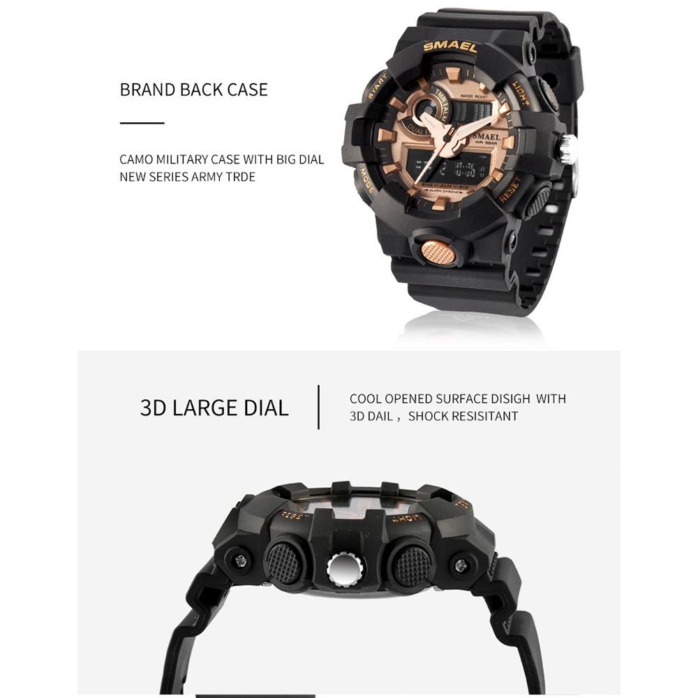SMAEL 1642 Men Casual Digital Quartz Sports Wrist Watch - Red + Gold