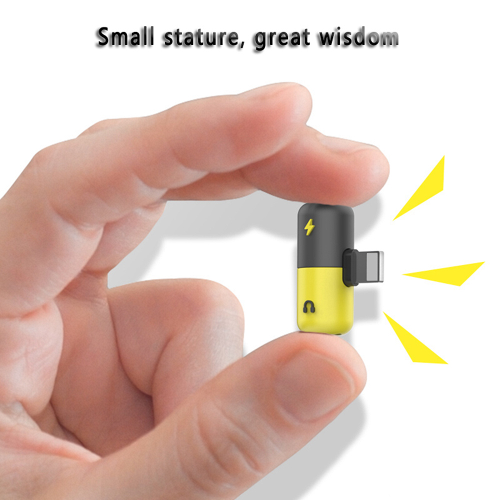 2 in 1 Audio Charging Adapter Lighting Capsule 3.5mm Headphone Jack Charger for iPhone 7 8 Plus X - Yellow + Black