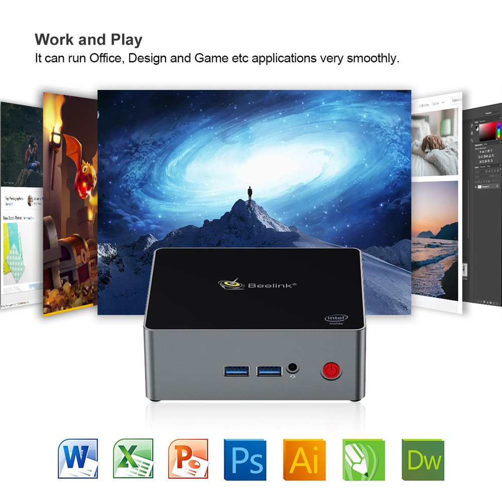 Beelink J45 Intel Apollo Lake J4205 8GB DDR4 256GB mSATA SSD Windows 10 Mini PC Dual Band WiFi Gigabit LAN USB3.0*4 HDMI*2 Expandable 2.5 inch HDD