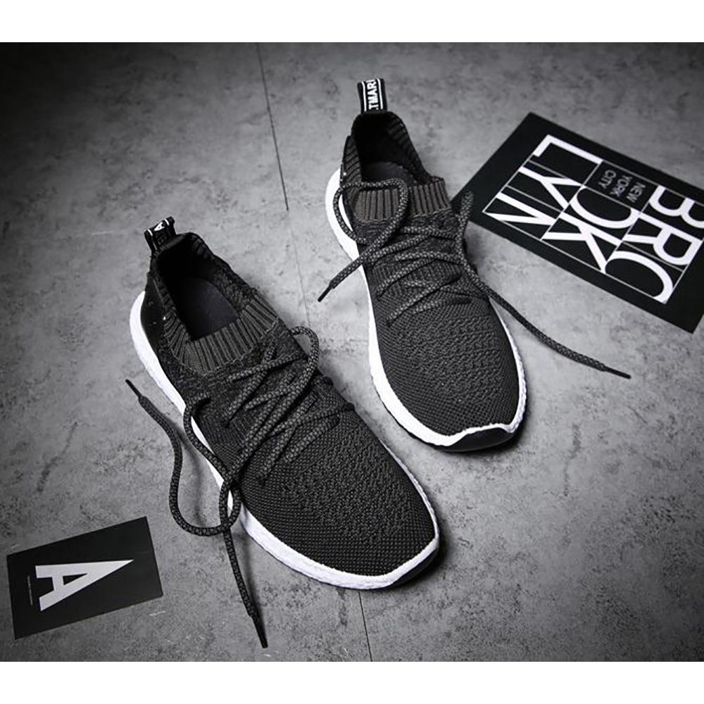 Men Casual Mesh Fabric Lace-up Sports Shoes EU39.5 - Black