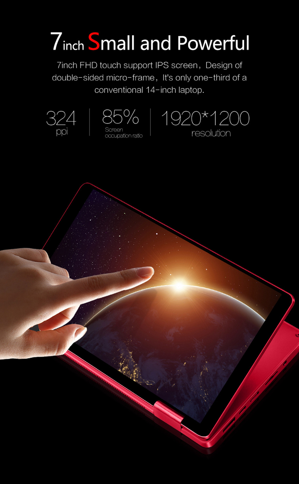 One Netbook One Mix 2S Yoga Pocket Laptop Intel Core M3-8100Y Dual Core Touch ID 7" IPS Screen 1920*1200 Windows 10 8GB DDR3 512GB PCI-E SSD - Red