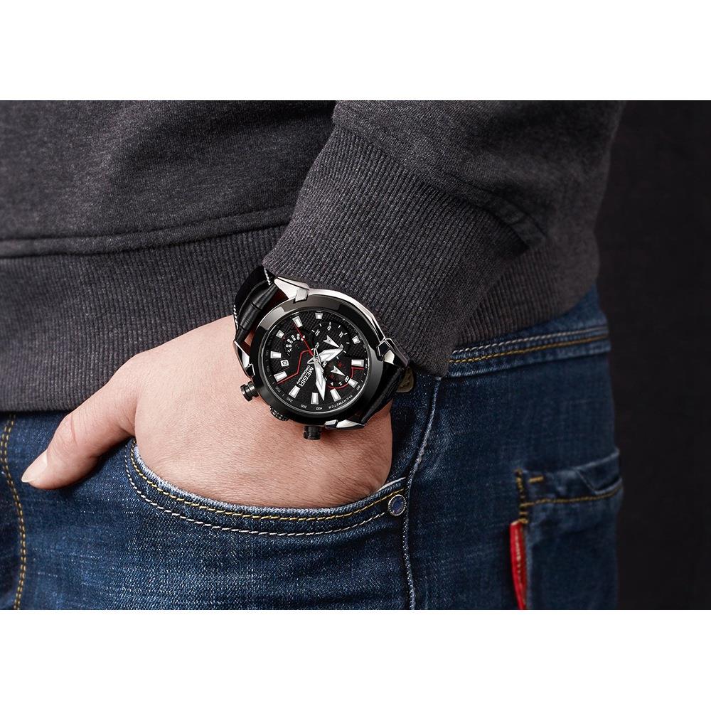 Men Casual Large Dial Quartz Movement PU Leather Watch - Black