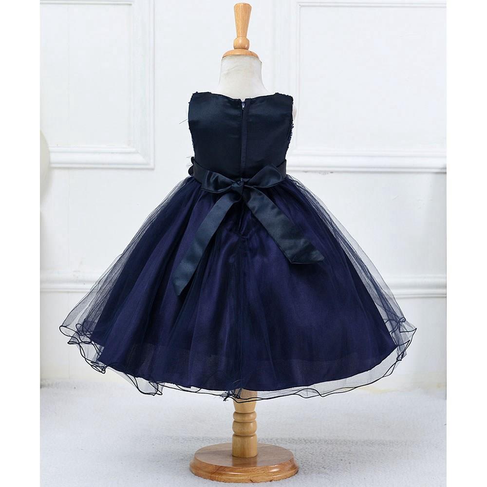 L067 Baby Girls Sleeveless Flower Dress Princess Wedding Party Children Clothing Size 100 - Navy Blue