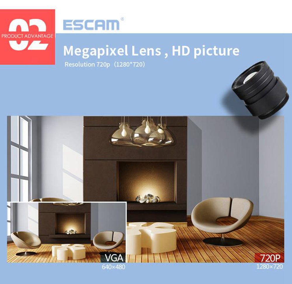 ESCAM QF001 WiFi 720P Smart Wireless Webcam Security Camera - White