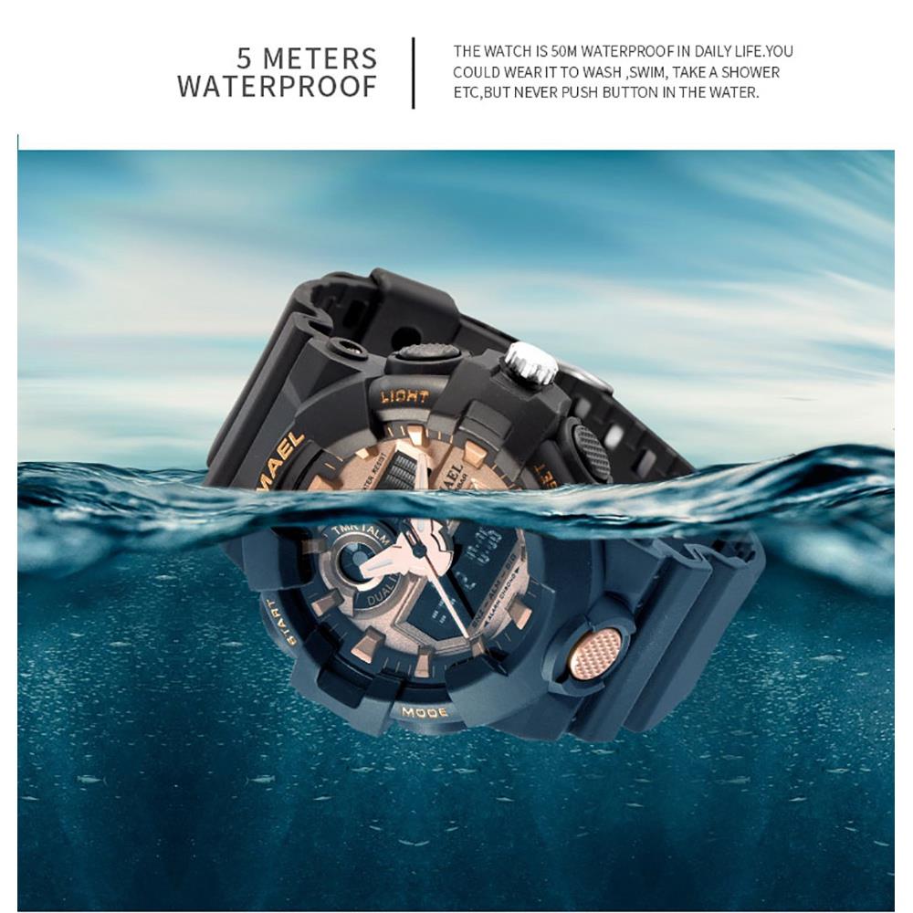 SMAEL 1642 Men Casual Digital Quartz Sports Wrist Watch - Red + Gold