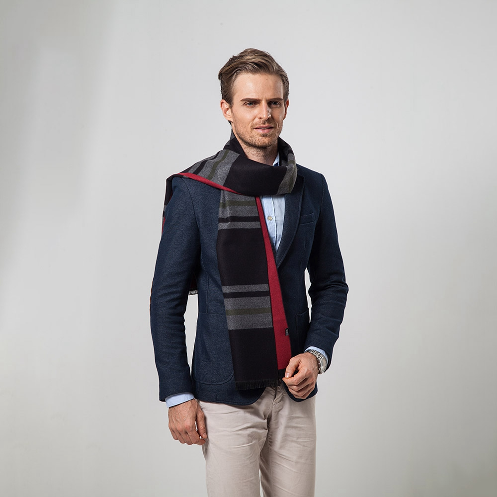 S04 Men Classic Business Imitation Cashmere Striped Plaid Warm Scarf 30x180CM - Red + Black