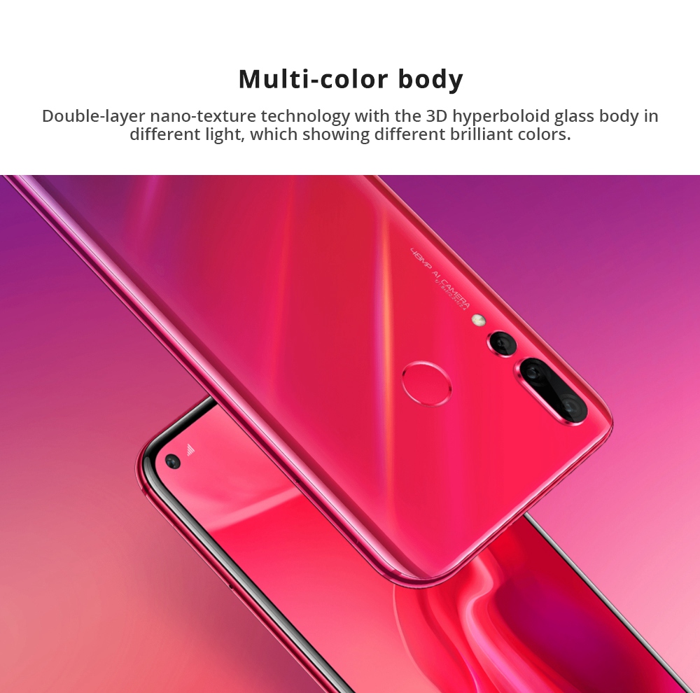 HUAWEI Nova 4 6.4 Inch Hole-punch Display 4G LTE Smartphone Kirin 970 8GB 128GB 20.0MP+16.0MP+2.0MP Triple Rear Cameras Android 9.0 Touch ID Type-C - Blue