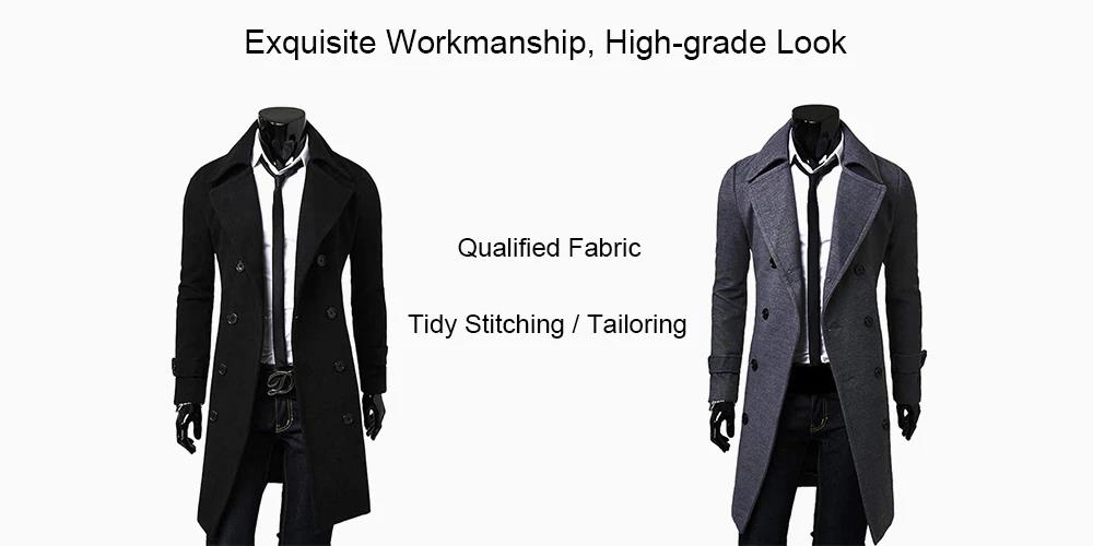 C02 Men Winter Casual Warm Turn-down Collar Coat Long Windbreaker Jacket Size L - Black