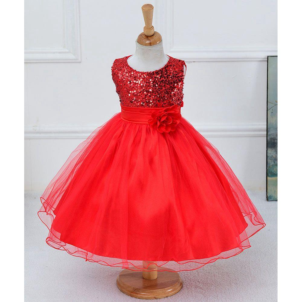 L067 Baby Girls Sleeveless Flower Dress Princess Wedding Party Children Clothing Size 100 - Red