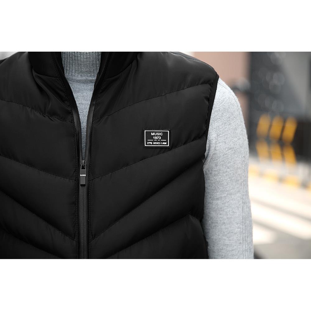 Men Winter Fashion Stand Collar Solid Color Cotton Sleeveless Waistcoat Size L - Black