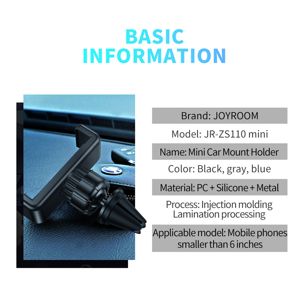 Joyroom JR-ZS110 Mini Car Phone Mount Holder Air Outlet Bracket For 4.0-6.0 Inch Smartphone - Black