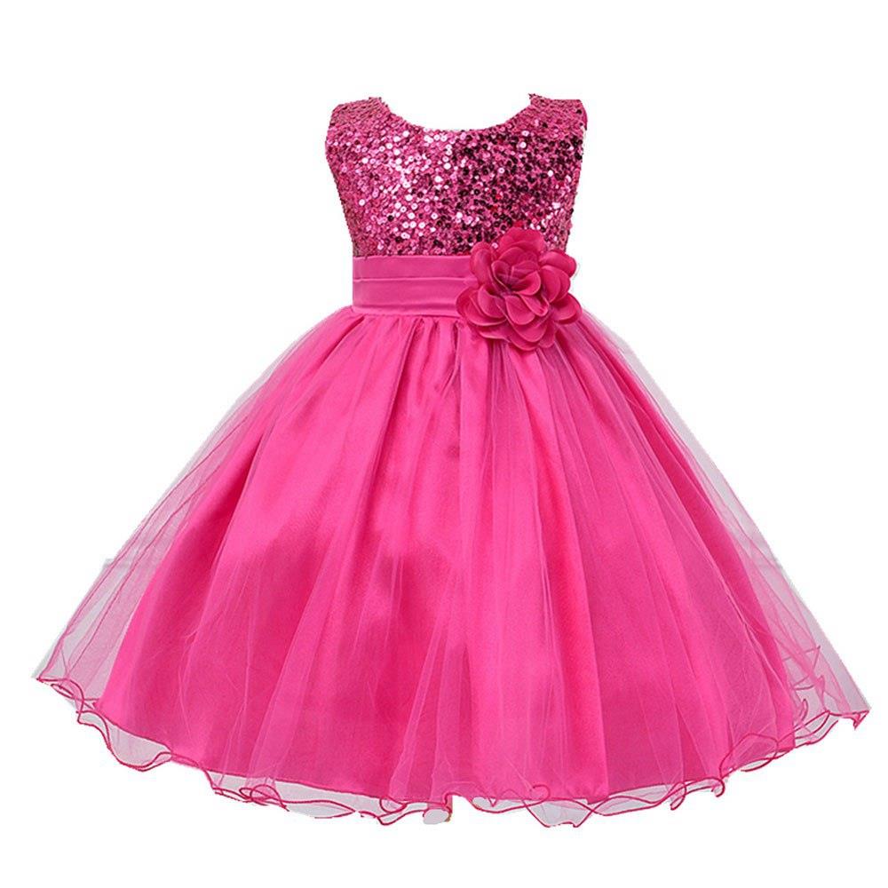 L067 Baby Girls Sleeveless Flower Dress Princess Wedding Party Children Clothing Size 100 - Rose Red