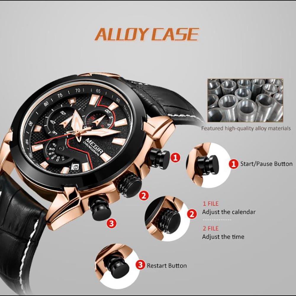 Men Casual Large Dial Quartz Movement PU Leather Watch - Black