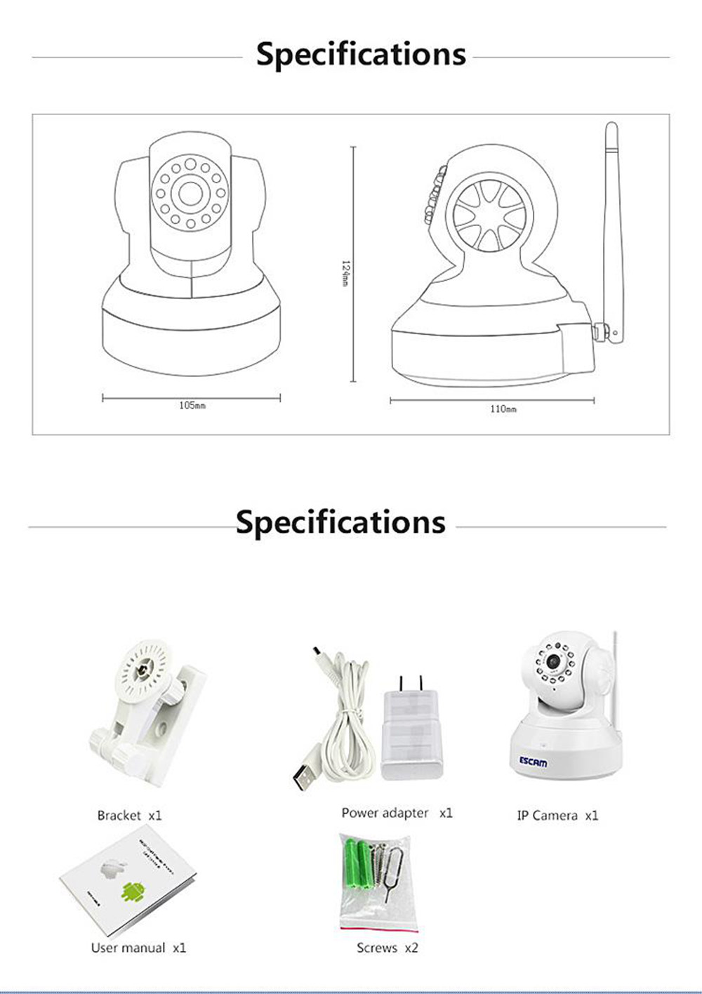 ESCAM QF001 WiFi 720P Smart Wireless Webcam Security Camera - White