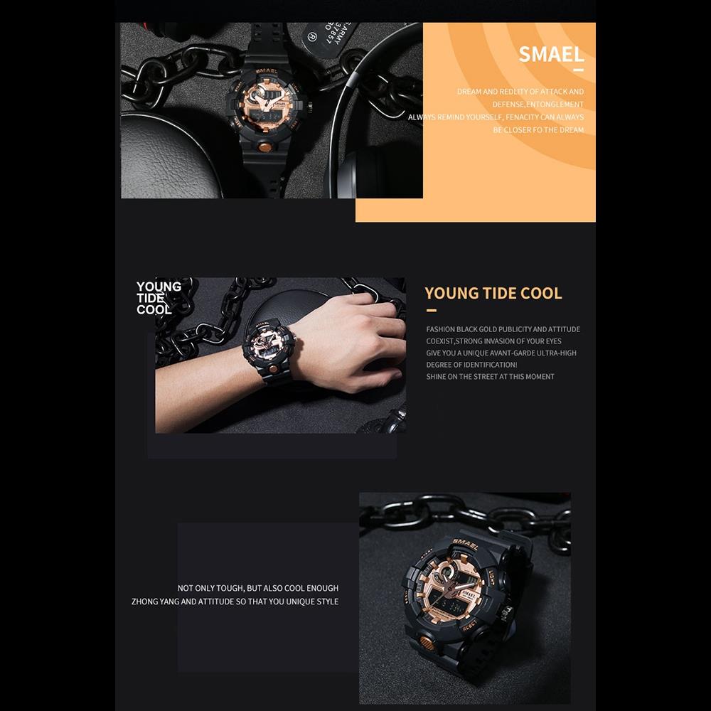 SMAEL 1642 Men Casual Digital Quartz Sports Wrist Watch - Black + Army Green