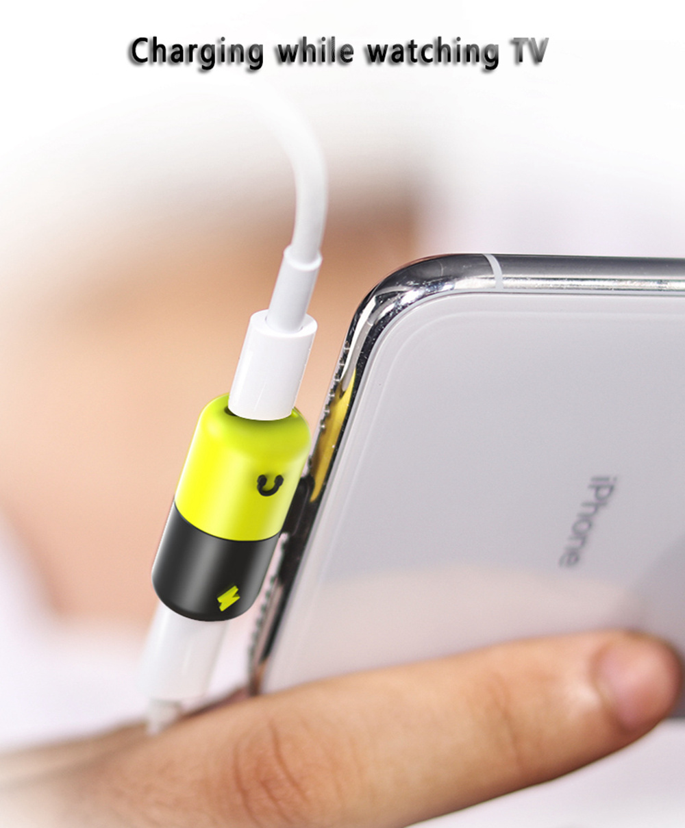 2 in 1 Audio Charging Adapter Lighting Capsule 3.5mm Headphone Jack Charger for iPhone 7 8 Plus X - Yellow + Black