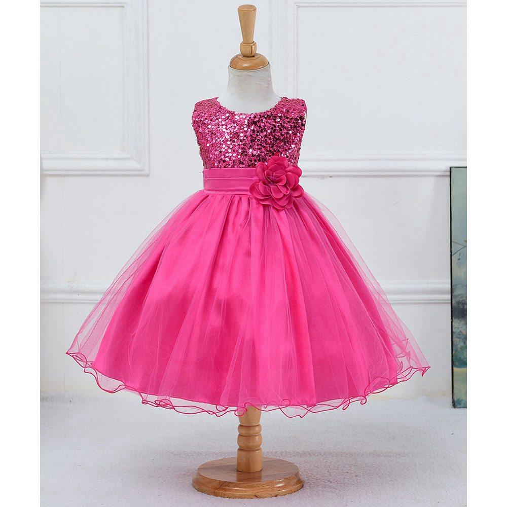 L067 Baby Girls Sleeveless Flower Dress Princess Wedding Party Children Clothing Size 100 - Rose Red