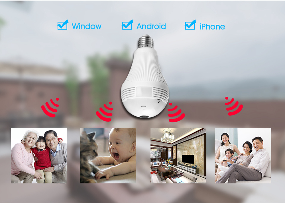 BESDER BES-N703F 1.3MP 960P Wifi Panoramic IP Camera 360 Degree E27 Bulb Light Fisheye Camera - White