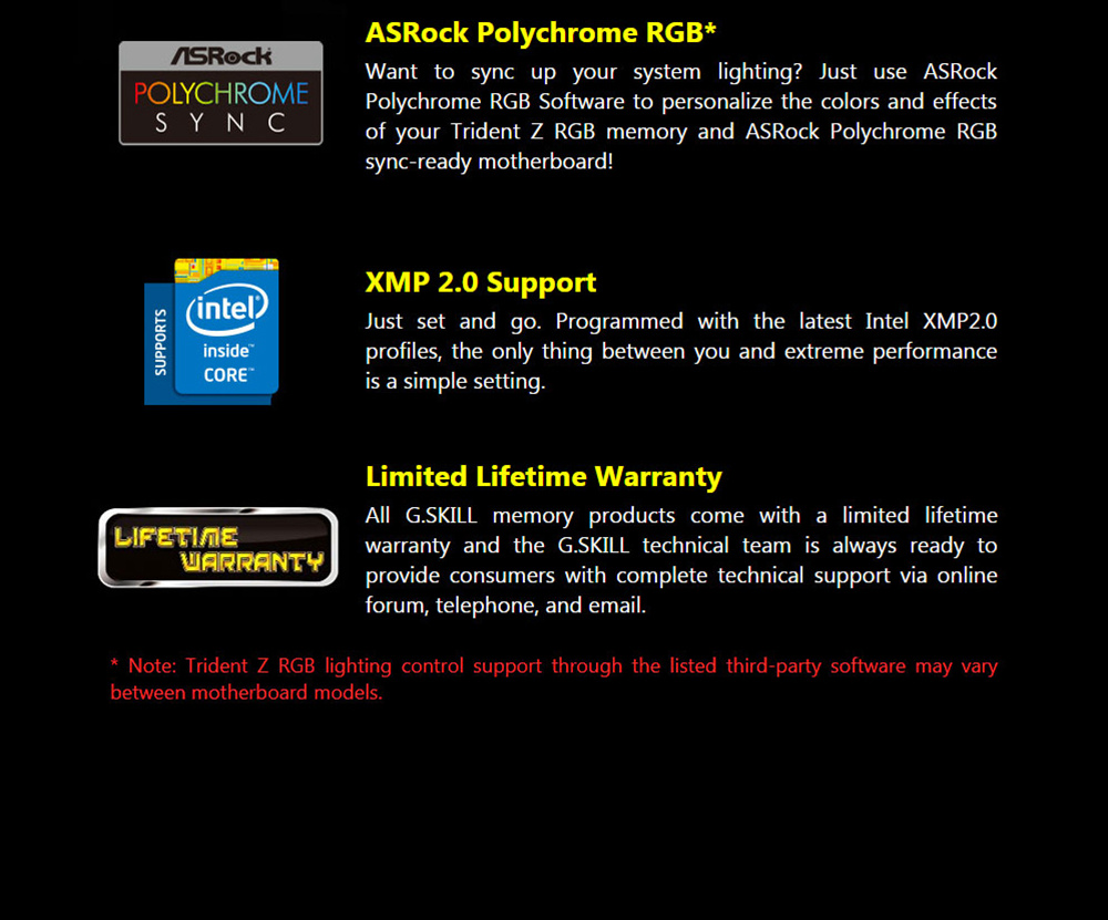 G.SKILL TridentZ RGB Series DDR4 3000MHz 16GB (2 x 8GB) Memory Modules Kit For Desktop Computer - Black