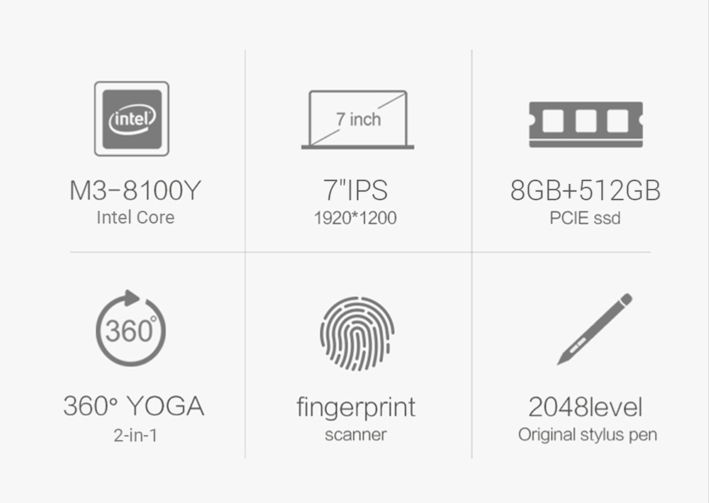 One Netbook One Mix 2S Yoga Pocket Laptop Intel Core M3-8100Y Dual Core Touch ID 7" IPS Screen 1920*1200 Windows 10 8GB DDR3 512GB PCI-E SSD - Red