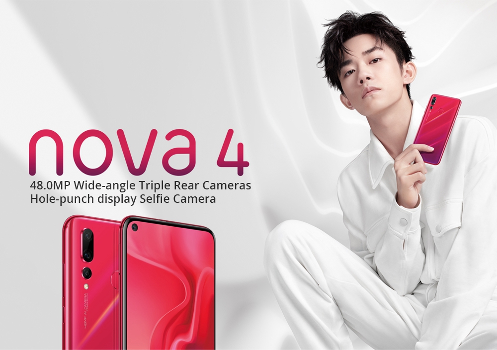 HUAWEI Nova 4 6.4 Inch Hole-punch Display 4G LTE Smartphone Kirin 970 8GB 128GB 20.0MP+16.0MP+2.0MP Triple Rear Cameras Android 9.0 Touch ID Type-C - Blue