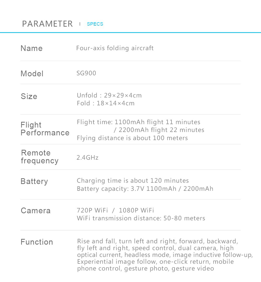 SG900 720P WiFi FPV Foldable RC Drone Optical Flow Positioning 22mins Flight Time RTF - White