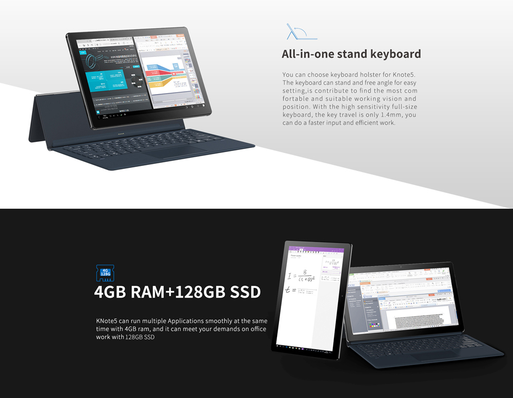 ALLDOCUBE KNote 5 2 in 1 Tablet PC Intel Gemini Lake N4000 Quad Core 11.6" IPS Screen 1920*1080 4GB RAM 128GB SSD Windows 10 - Black+Gray