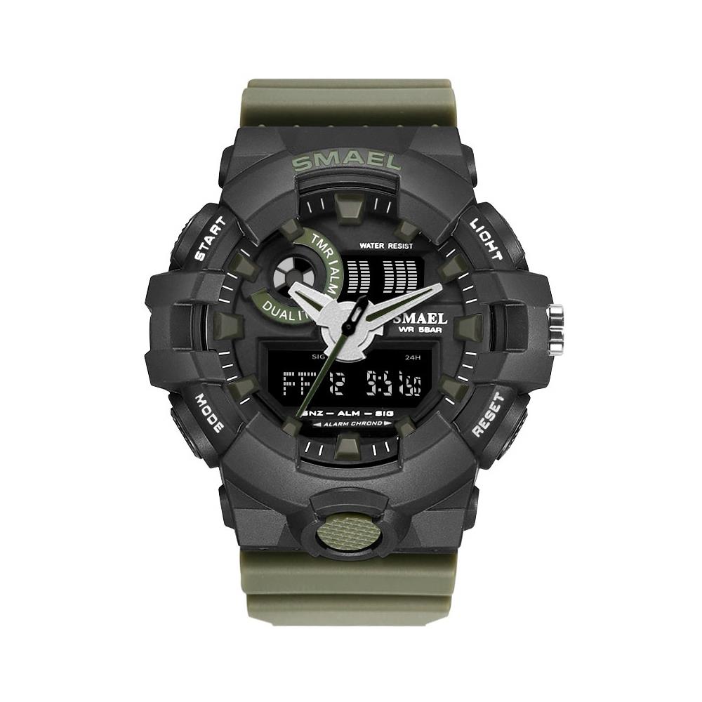 SMAEL 1642 Men Casual Digital Quartz Sports Wrist Watch - Black + Army Green