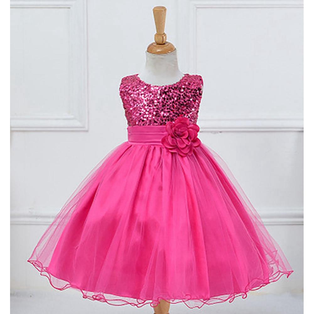 L067 Baby Girls Sleeveless Flower Dress Princess Wedding Party Children Clothing Size 100 - Rose Red