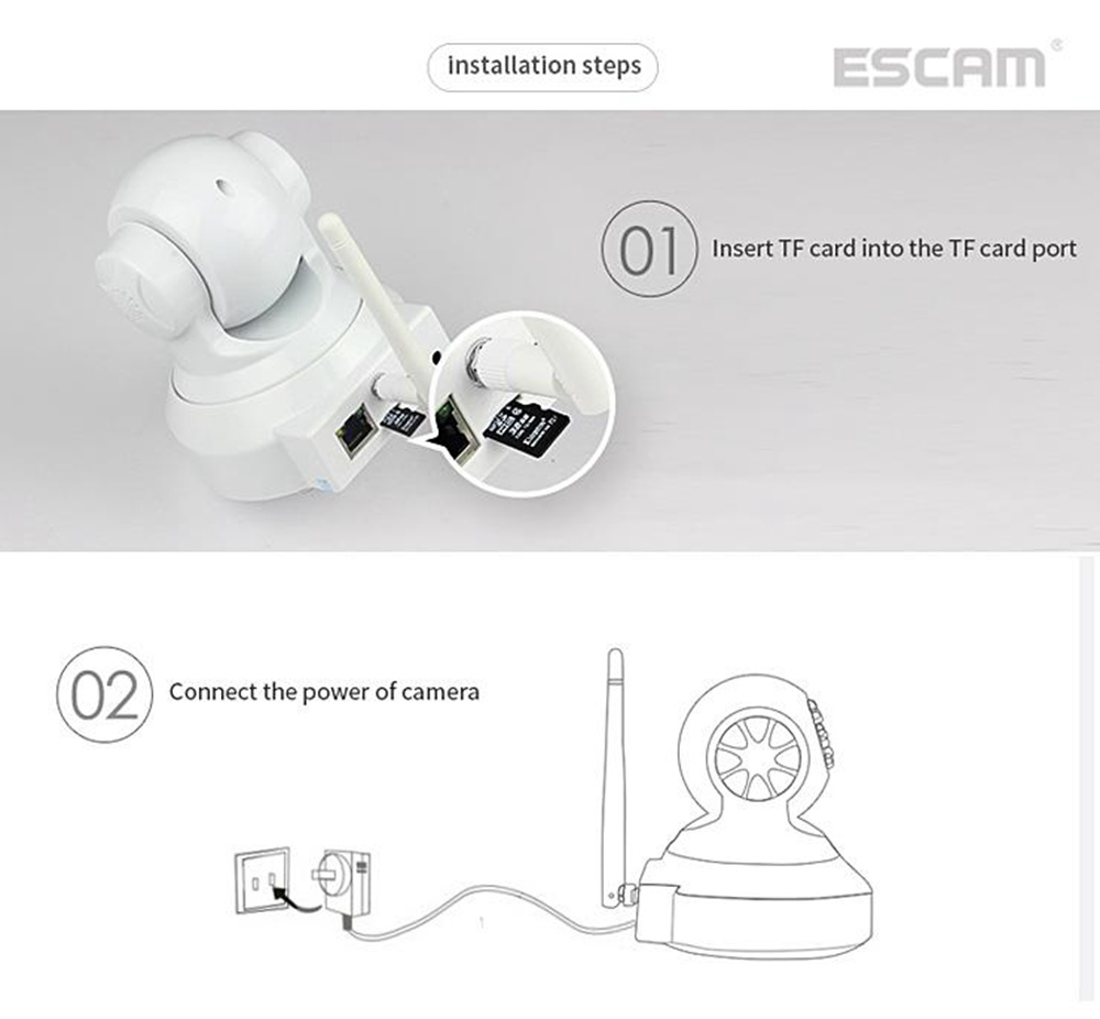 ESCAM QF001 WiFi 720P Smart Wireless Webcam Security Camera - White