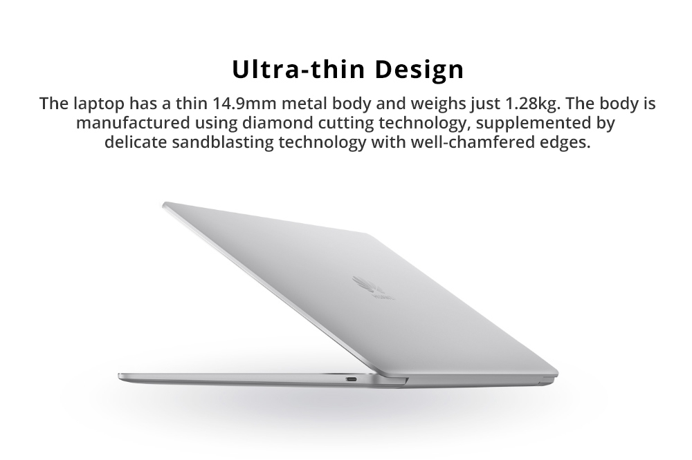 Huawei MateBook 13 Laptop Intel Core i7-8565U Quad Core 13" Fingerprint IPS 2K Screen 2160*1440 Windows 10 8GB RAM 512GB SSD - Silver
