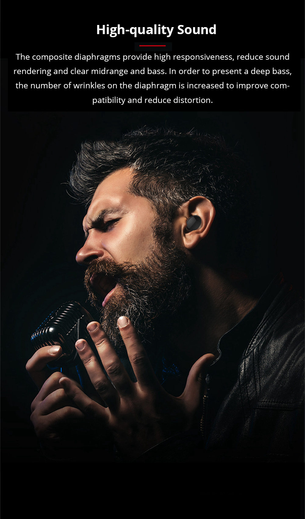 VR SHINECON Bluetooth Portable Earbuds Noise Reduction - Red