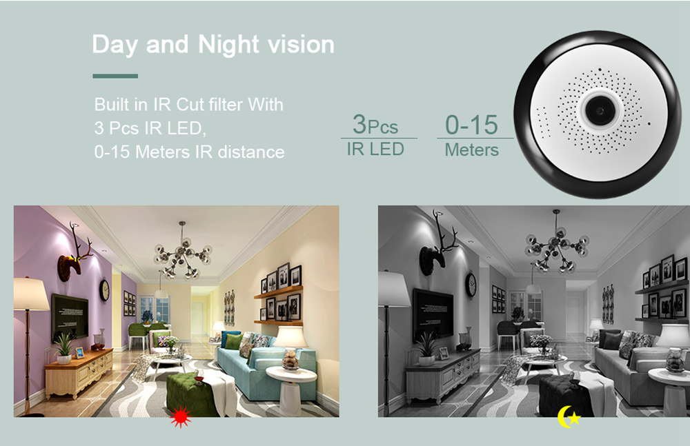 BESDER BES-VR302 1.3MP 960P Home Security Wifi IP Camera 360 Degree Panoramic Surveillance System Camera - White EU Plug