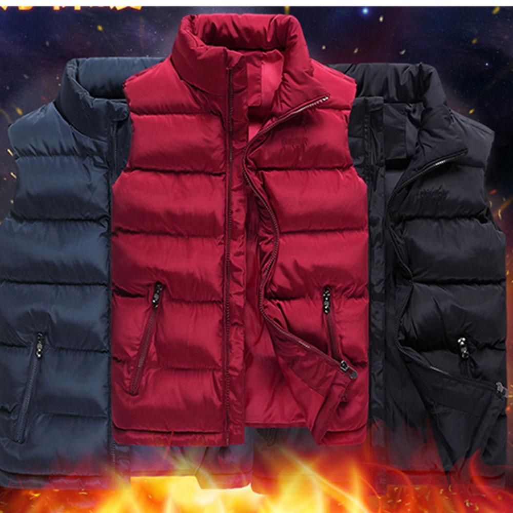 Men Winter Thick Stand Collar Solid Color Cotton Waistcoat Duck Down Jacket Size M - Blue