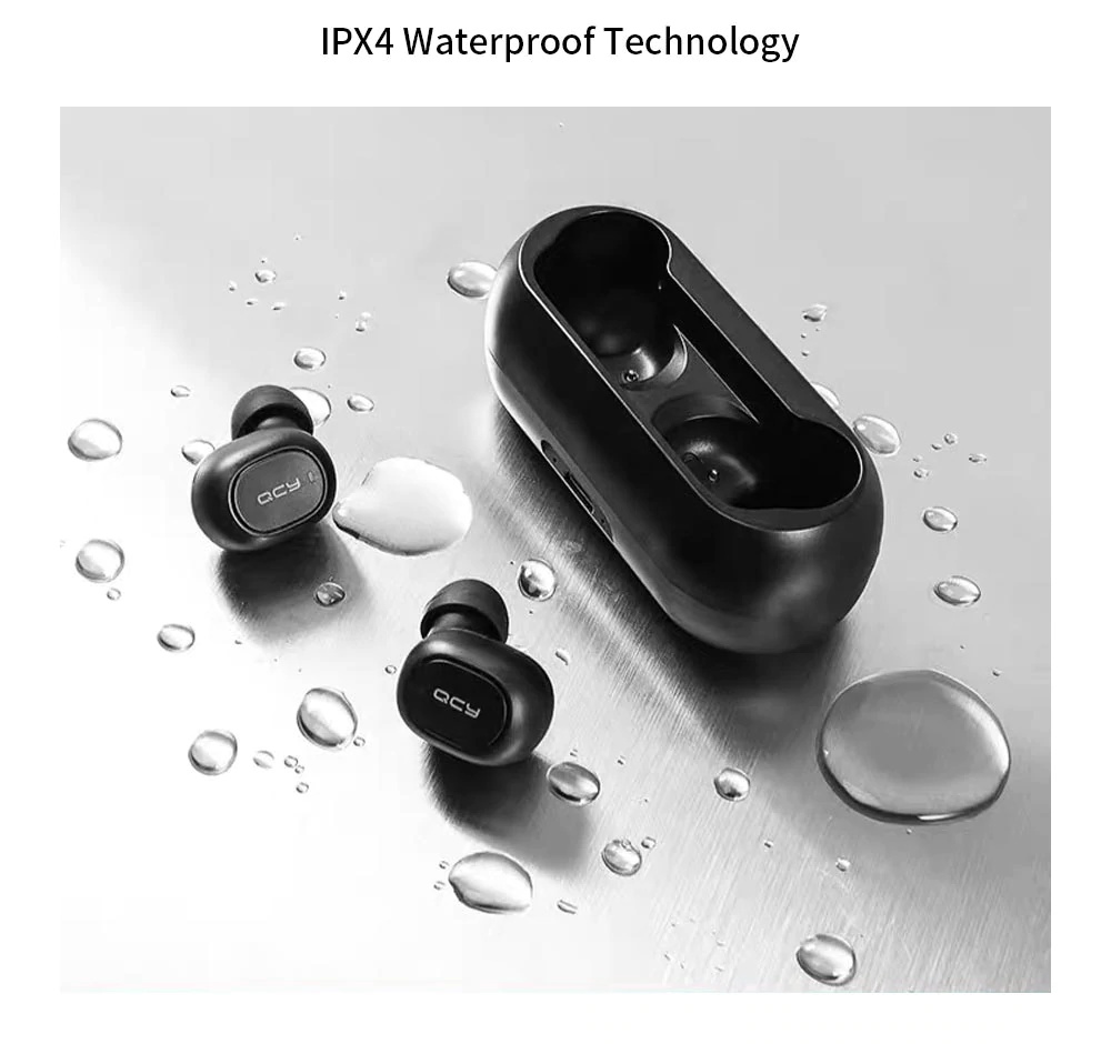 QCY T1C TWS Dual Bluetooth 5.0 Earphones with Mic Charging Box Noise Reduction - Black
