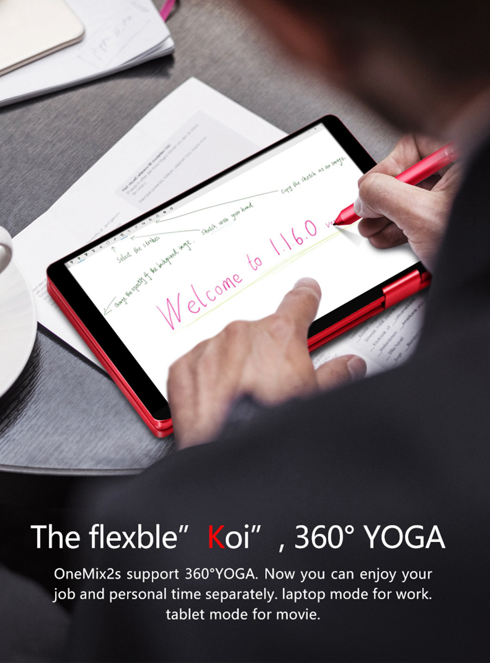 One Netbook One Mix 2S Yoga Pocket Laptop Intel Core M3-8100Y Dual Core Touch ID 7" IPS Screen 1920*1200 Windows 10 8GB DDR3 512GB PCI-E SSD - Red