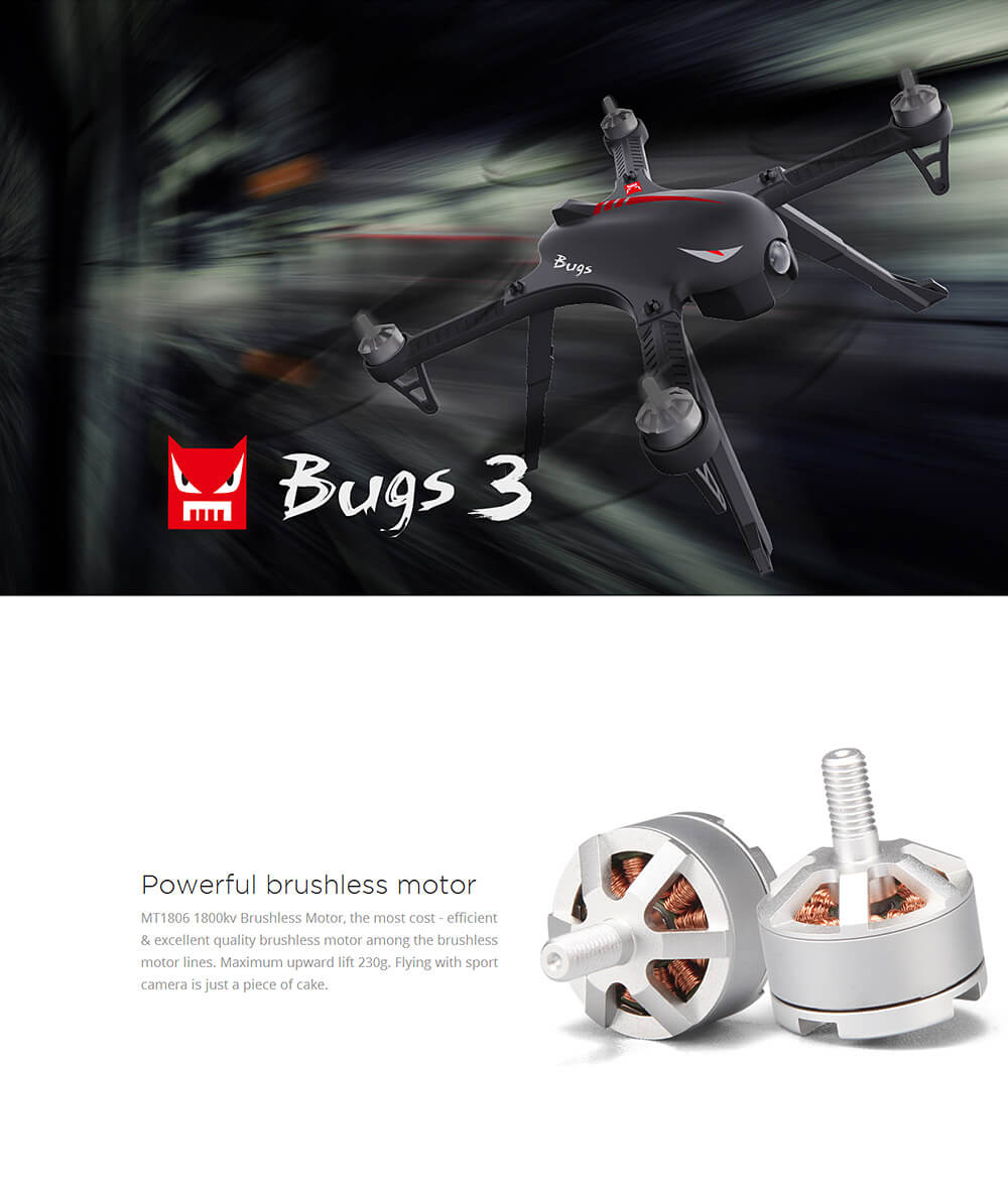 MJX Bugs 3 Brushless Independent ESC 1800mAh Battery 3D Roll Gopro 3 Gopro 4 Compatible RC Quadcopter RTF - Red