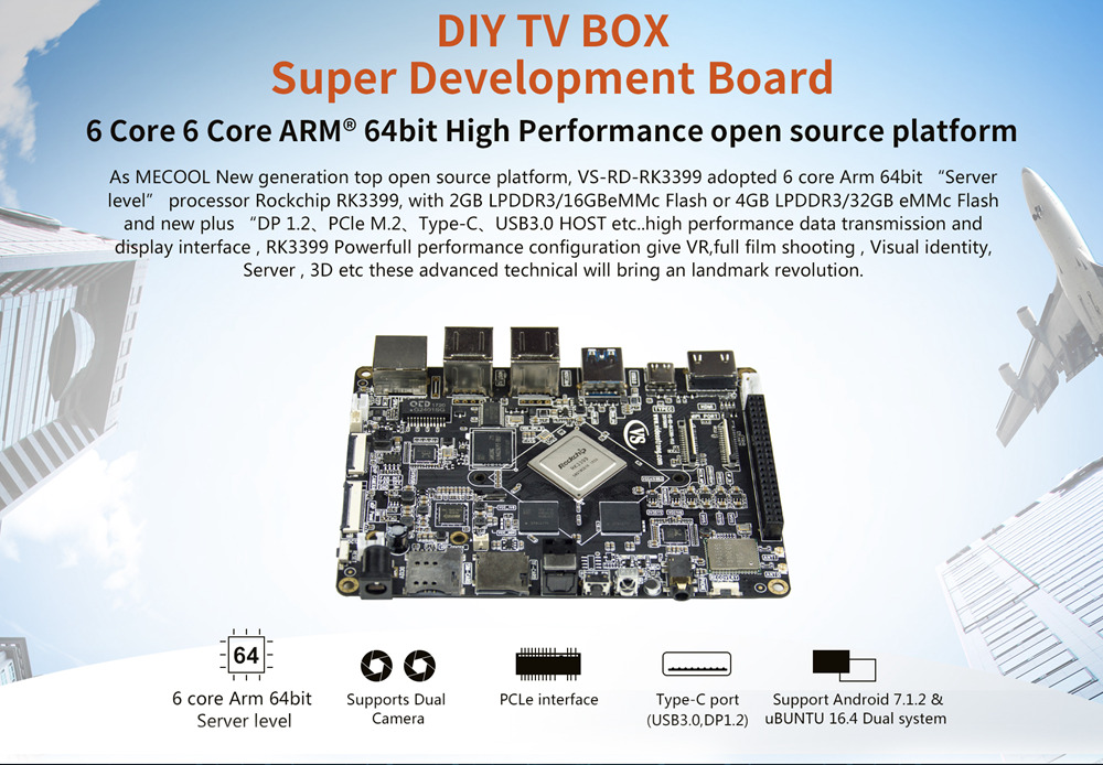 DIY BOX RK3399 Super Development Board  Mali-T864 2GB 16GB 4K 10 Bit VP9  US UK EU